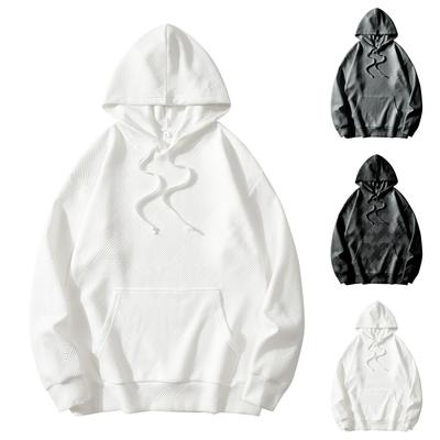 Men's Solid Color Striped Fall Casual Hooded Sweatshirt Long Sleeve Pullover Sweatshirt