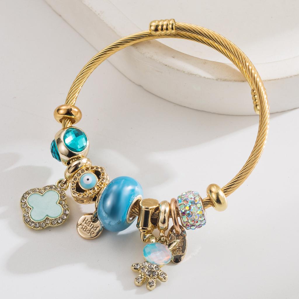 Alloy Adjustable Demon Eye Four-Leaf Clover Rabbit Letter Beaded Bracelet for Women