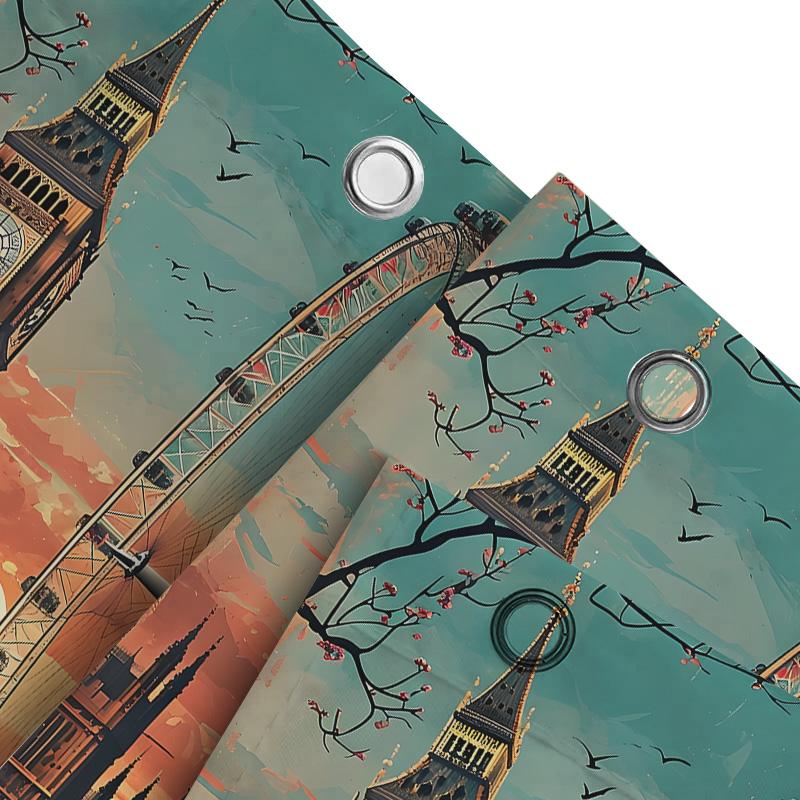 Charmanter Londoner Skyline-Duschvorhang mit Big Ben und dem London Eye für die Badezimmerdekoration Verleihen Sie einen Hauch von britischem Charme