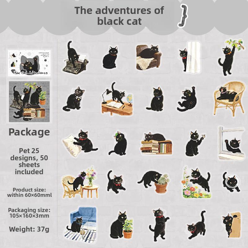 50 Sheets Per Pack of PET Scenery Stickers Featuring Cute Cats Adventures Planner Water Cup and Computer DIY Collage