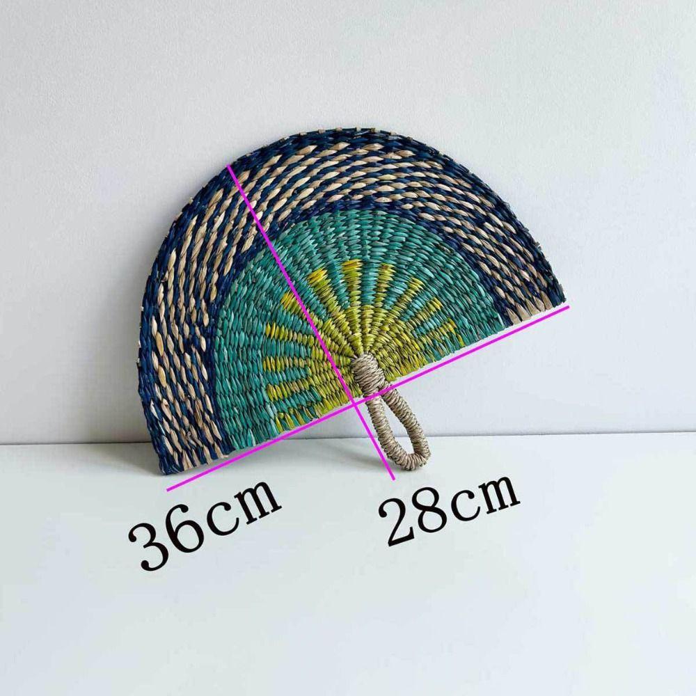 Seaweed Grass Woven Fan Semicircular Handheld Fan Natural Straw Fan Home Decor