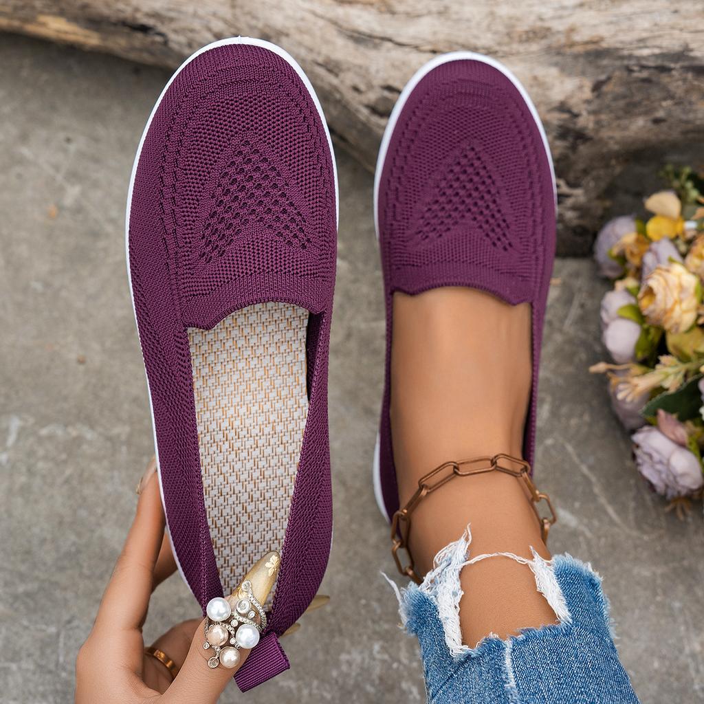 Large size casual single shoes spring and autumn new round head low heel mesh fly-woven sneakers