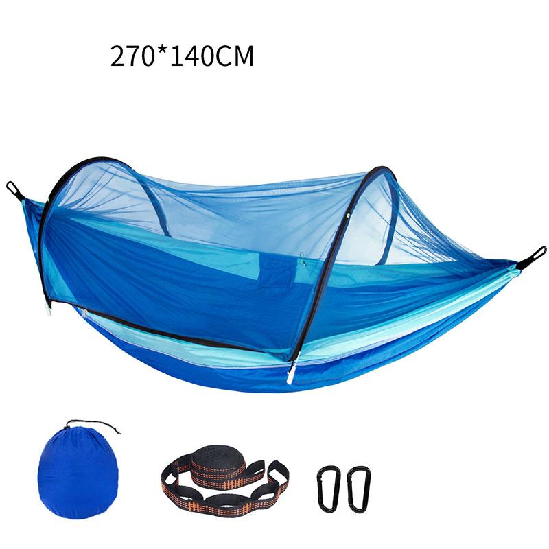 

Гамак с москитной сеткой, конструкция против перекатывания, одноместный, двухместный, походная кровать, быстрая установка, нейлон, портативный, уличные качели для семьи 270*140cm синий