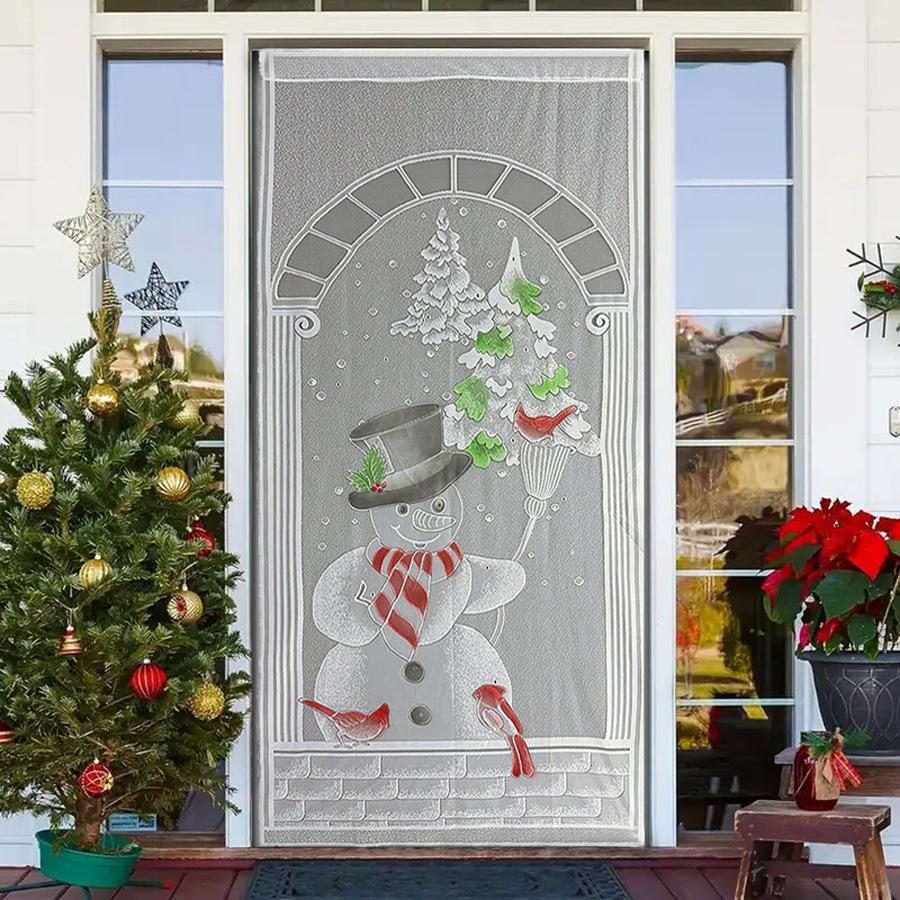 

Christmas Lace Curtains with Colorful Tree Snowman Semi-Sheer Rod Pocket Window Drapes,Home Decor, Xmas Party Decoration 100 200cm