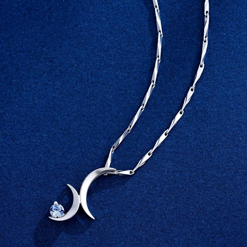 Double Moon S925 Sterling Silver Minimalist Clavicle Necklace - Korean High-End Light Luxury Design