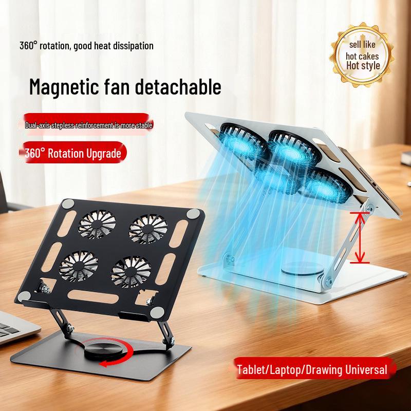 Foldable Adjustable Laptop Stand with Four Cooling Fans & Rotating Tablet Holder