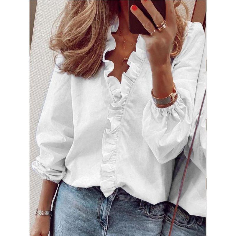 Long-Sleeved Ruffled Shirt for Women Long Sleeves Ruffles V-neck Shirt Shirt