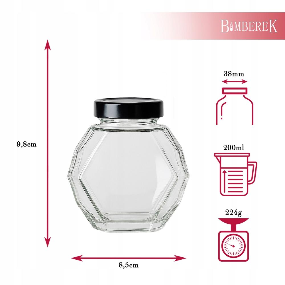 GUCIO Glazen Pot 200 ml voor Honing, Jam, Conserves Zeshoekige Glazen Potten