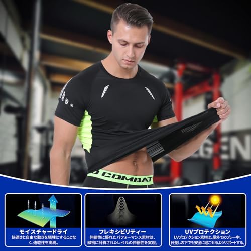 EZATING Men's Short Sleeve Compression Undershirt [UV Protection, Sweat-Wicking, Quick-Drying] Sports Underwear, Cooling Summer Compression Shirt, Rou