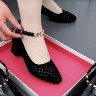 

Sandals female real soft leather spring and summer new hole shoes mesh hollow breathable sandals soft sole mother single shoes women 35 чёрный