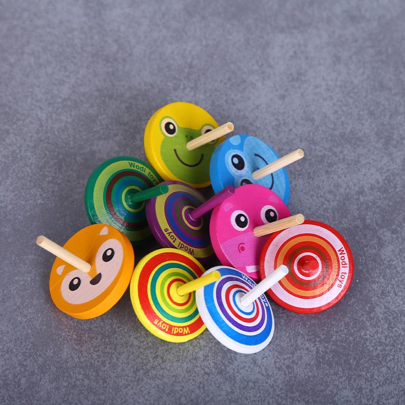 4-Piece Wooden Spinning Tops for Kids - Traditional Manual Rotation Toy Set