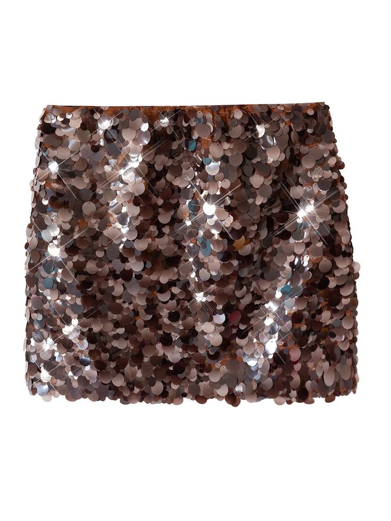 Elegant Blue Sequin High Waist Slimming Short Skirt