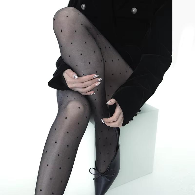 Yiran Sexy Lingerie Women's Vintage Dot Sheer Tights Summer Thin Nylon High Waist Stockings Pantyhose Silky Footed Tights For Lolita Y2k Style Cm