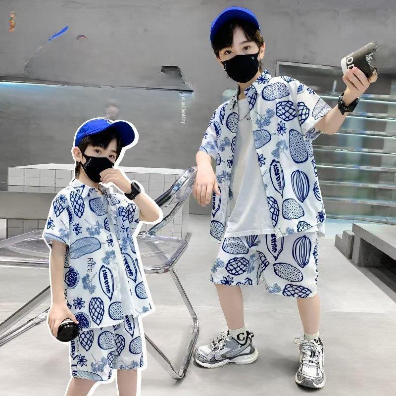 Boys' Summer 2023 Stylish Short-Sleeve Shirt and Suit Set - Trendy Cool Children's Clothing