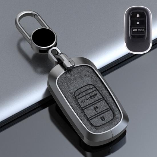 Zinc Alloy Leather Car Remote Key Fob Case Cover For Honda Civic Vezel Accord