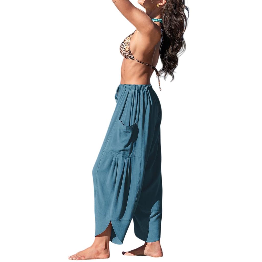 Women's Solid Color Pleated Waist Loose Wide Leg Straight Leg Pants