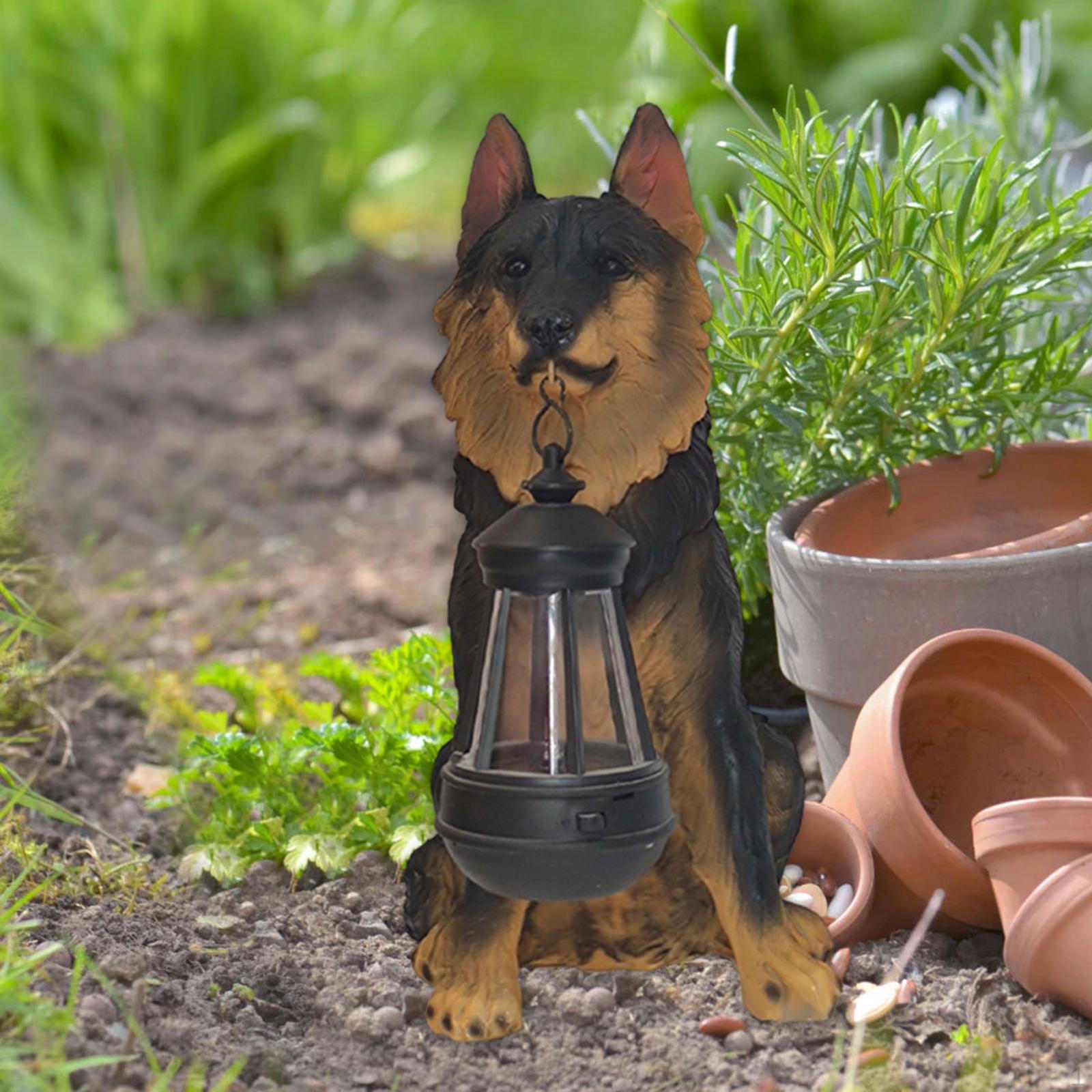 Resin Figurine Hanging Lantern Backyard Garden Dogs Statue with Solar Lights 19.5x15.5x31cm_German Dog