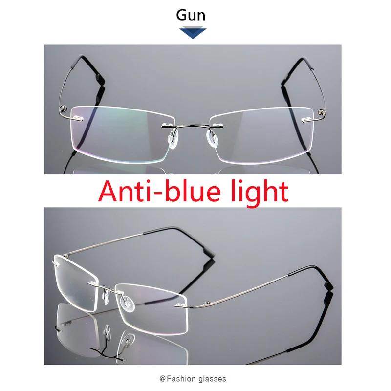 Customize Coating Frameless Myopia Glasses Anti Blue Light Prescription Computer Eyeglasses 0 -0.5 -1 -1.5 -2 -2.5 -3 -4 -5 -6