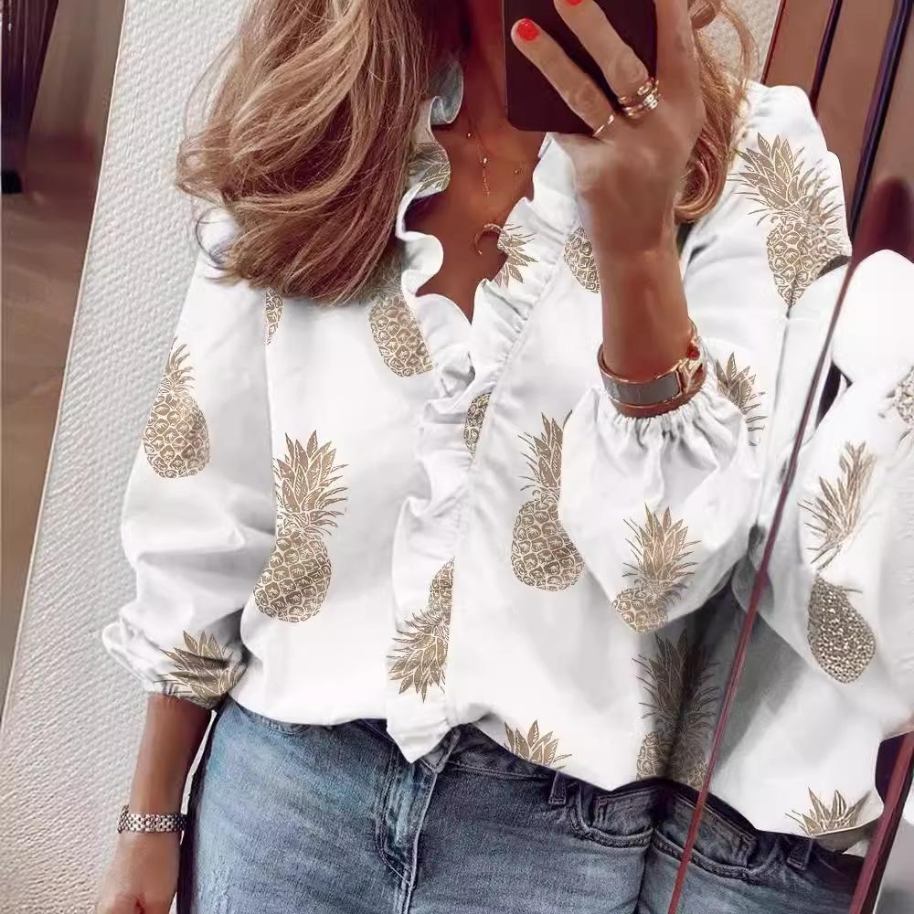 European and American Long Sleeved Ruffled Shirt for Women in Spring and Summer