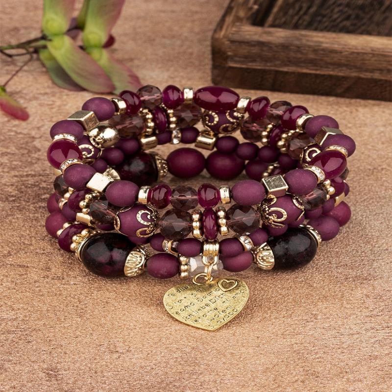 Fashion Summer  Acrylic Beads Chain  New Bracelet Set For Women Tree Of Life Charm Elastic Bangle Female Bohemian Zircon