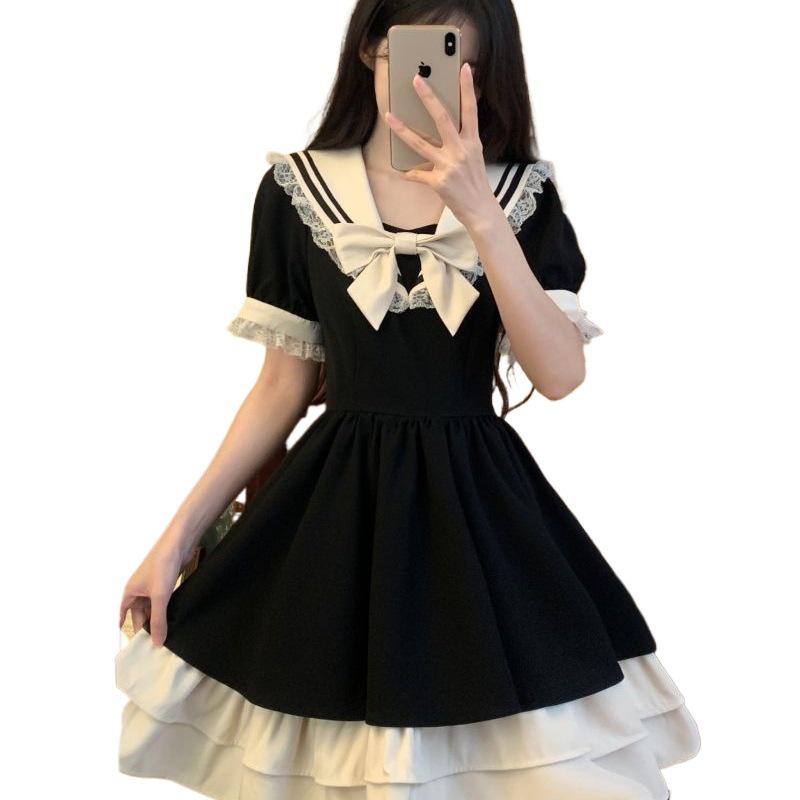 Summer Korean Sailor Collar Bowknot Dress – Loose Fit, Princess Style for Female Students