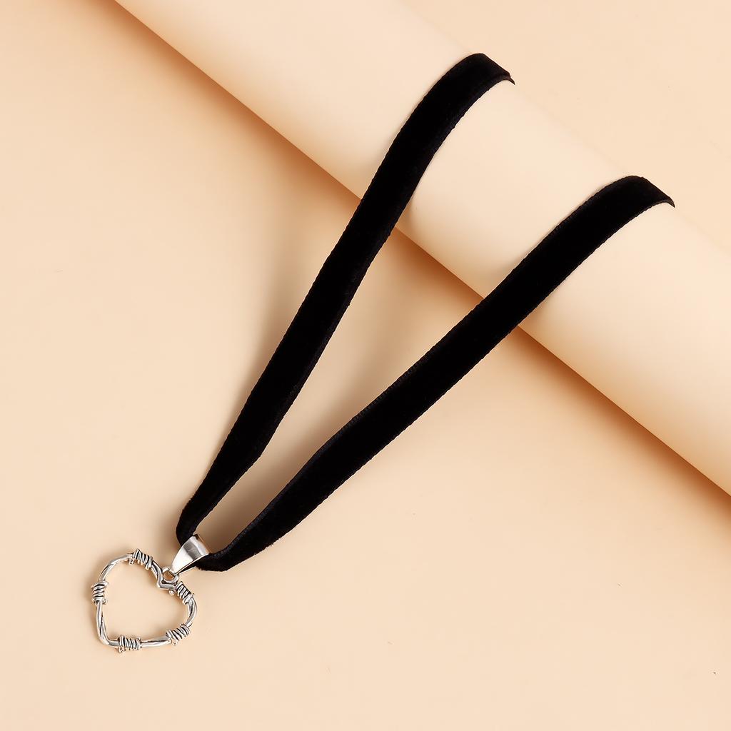 trendy black ribbon neck chain hollow love necklace, dark dance collarbone chain