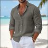 Mens Linen Blend Long Sleeve Button Down Shirt Casual Beach Wear All Season