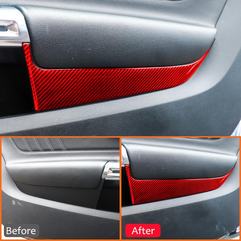 2PCS Carbon Fiber Car Inner Front Door Anti-Kick Panel Protective Cover Interior Decoration Sticker For Ford Mustang 2015-