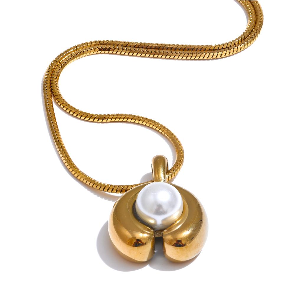 

Yhpup Elegant Imitation Pearls Fashion Pendant Necklace for Women Stainless Steel Charm Collar Jewelry Wholesale Waterproof