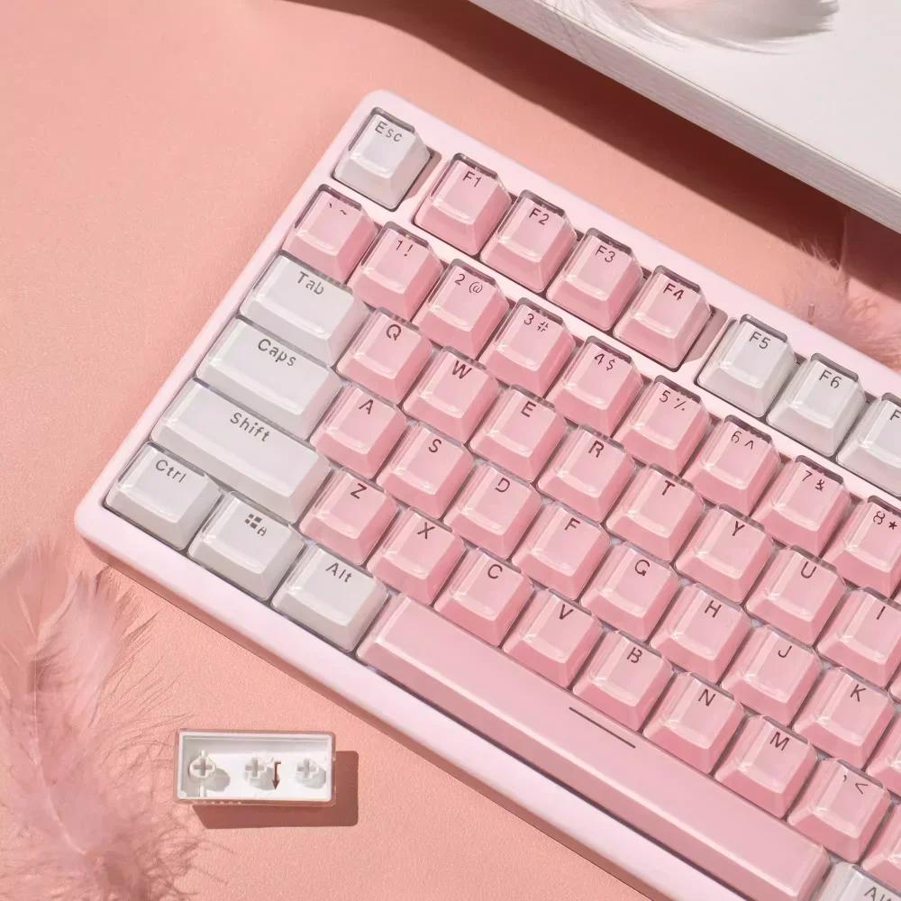 Crystal Jelly OEM Keycap Set PBT 123 Keys Double Layer Translucent Pink for MX Switch 60/84/90/104/108 Mechanical Keyboards