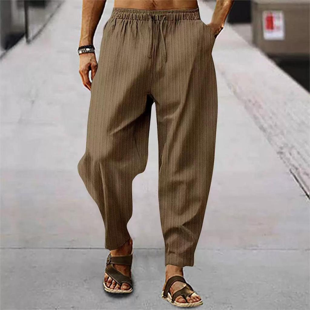 Pantaloni da uomo in cotone e lino Estate e Autunno Monocolore Vita Alta Gamba Larga Pantaloni Maschili Larghi Canapa Casual Traspiranti Pantaloni Sportivi