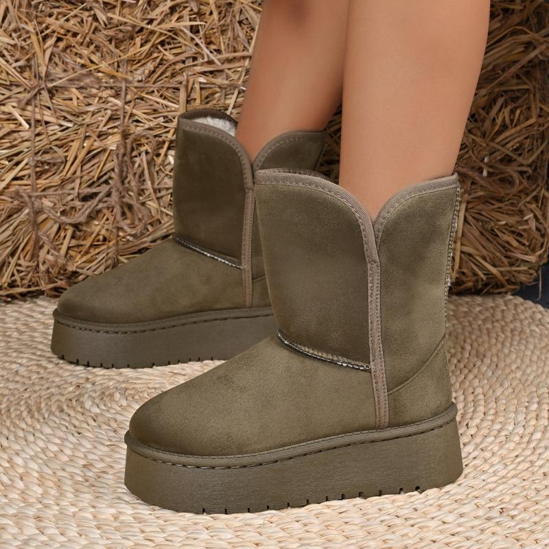 Fashion Winter New Cotton Boots Round Toe Suede Sleeve Platform Anti-Slip Wear-Resistant Flat Snow Boots