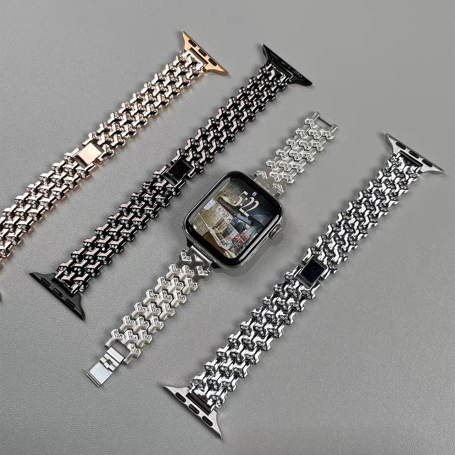 Apple Integrated Strap for Foreign Trade Apple Apple Mountain Pattern Armor Diamond Strap Metal Steel Strap 42mm-46mm