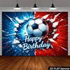 2D Kids Football Birthday Backdrop, Red Blue Burst Soccer Ball Decoration Background