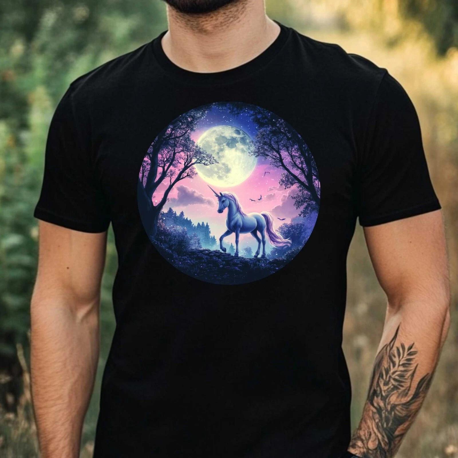 T-Shirt Herren Einhorn im Wald Motiv Baumwolle Größe XS bis 5XL S