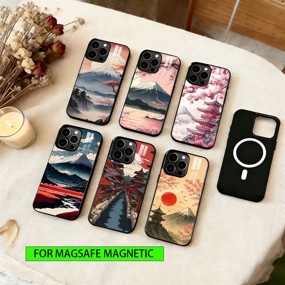 Japan Mount Fuji Cherry Phone Case For iPhone17,16,15,14,13,12,11 Plus,Pro Magnetic with Magsafe Wireless Charging