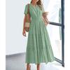 Women V-Neck Maxi Dress with Ruched Puff Sleeves for Casual Summer Wear