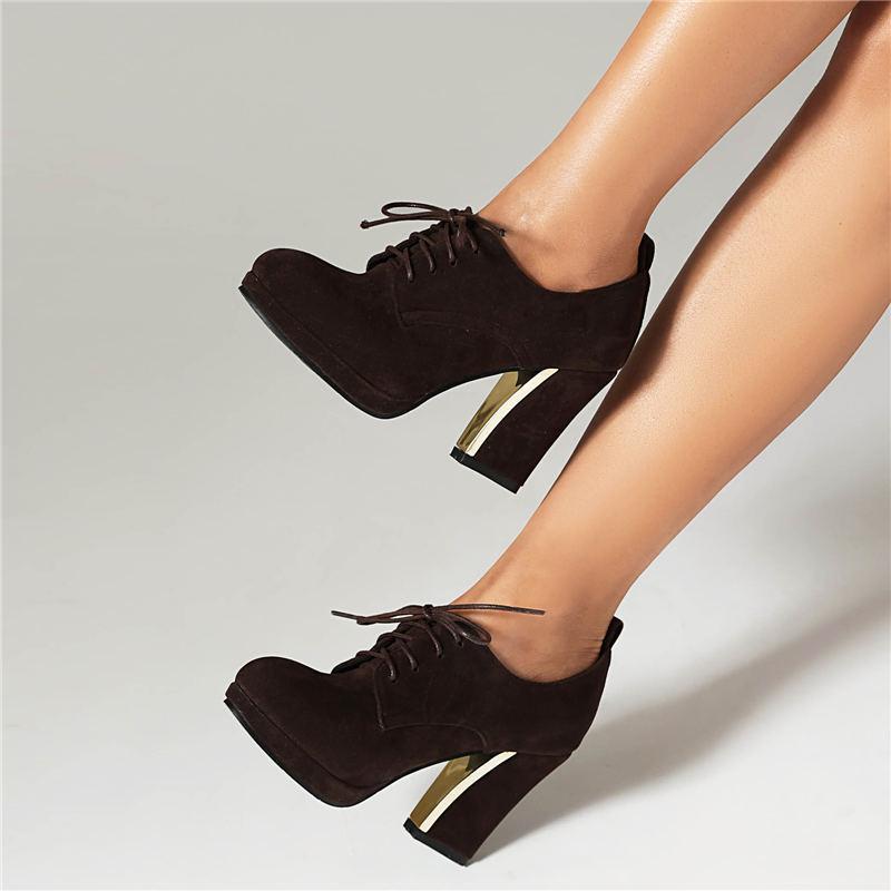 Women's high heels, single shoes, spring and autumn waterproof platform, thick heel, lace up, large size, all season shoes