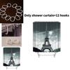 Eiffel Tower City Nightscape Shower Curtain With Large Floral Pattern For Modern Bathroom Use