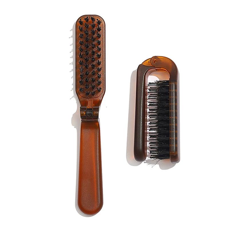 Boar Bristle Hair Brush Amber Foldable Portable Comb, Pocket Collapsible Travel Massager and Styling Tool