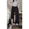 Korean-Style Fleece-Lined Wide-Leg Joggers: Solid Color Autumn/Winter Pants