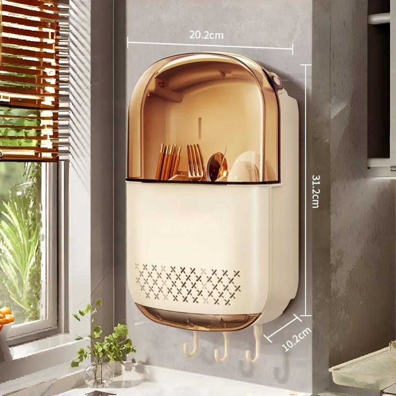 Kitchen Utensil Organizer Wall Mounted Cutlery Holder Kitchen Wall-Mounted Shelf Organizer With Dustproof Cover For Tableware