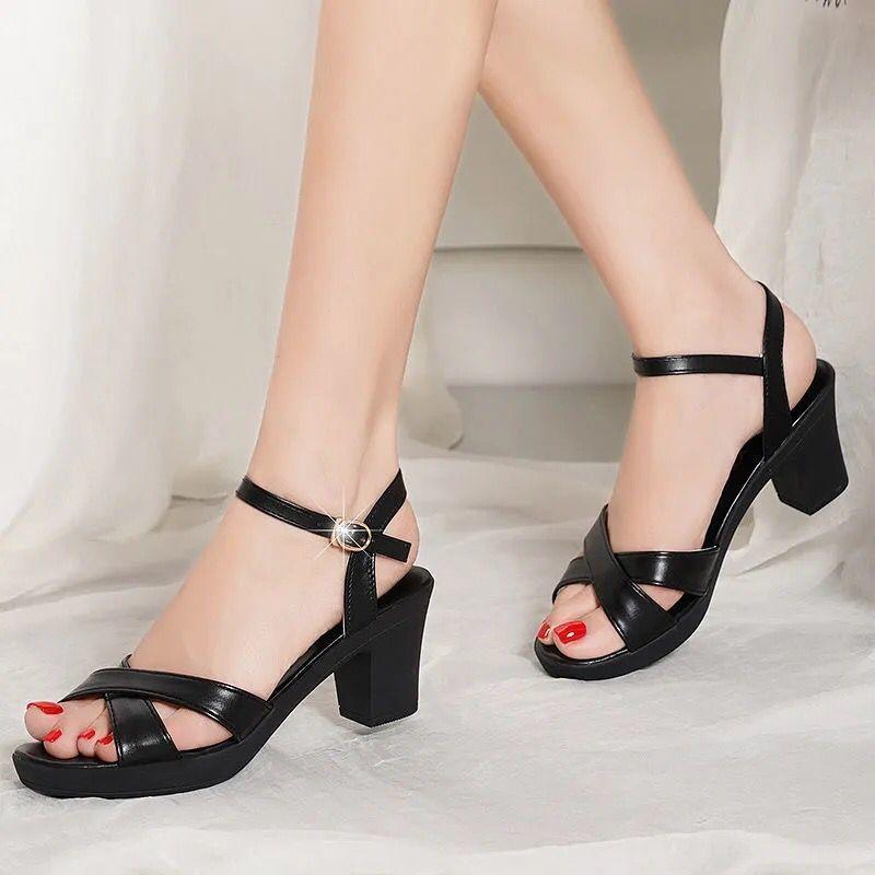 2024 New High Heel Women Shoes with Fashionable Design One Button Sexy Thick Heel Dance White High Heel Sandals for Women