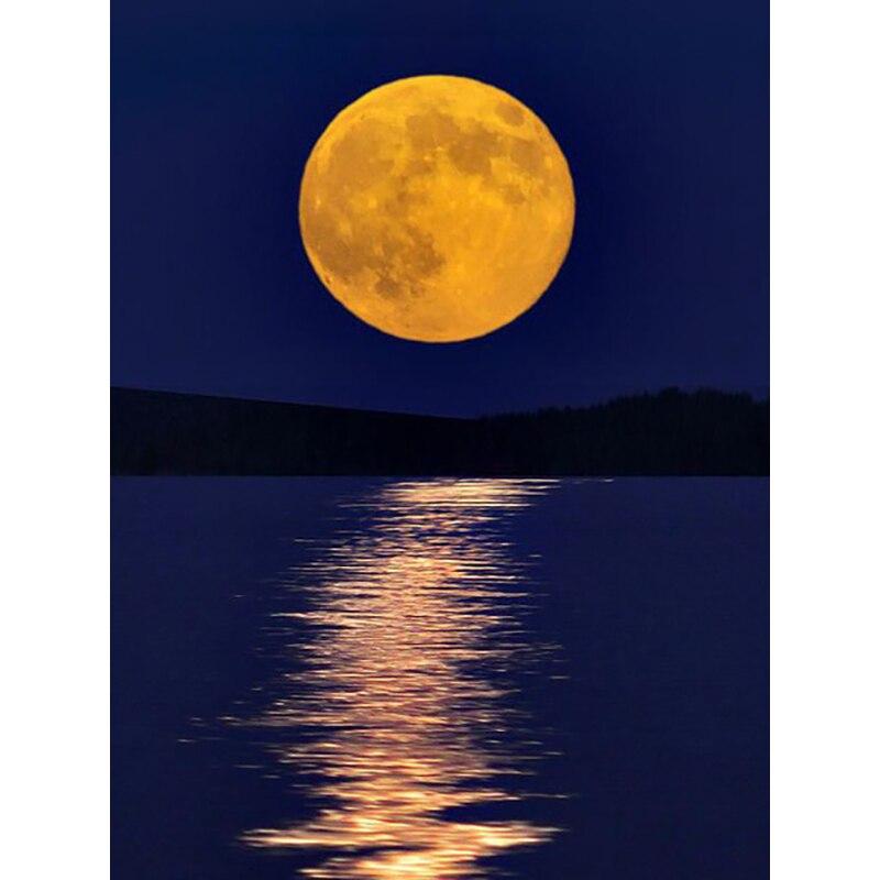 New 5D DIY Diamond Painting Night View Diamond Embroidery Full Moon Cross Stitch Full Round Drill Home Decor Manual Gift