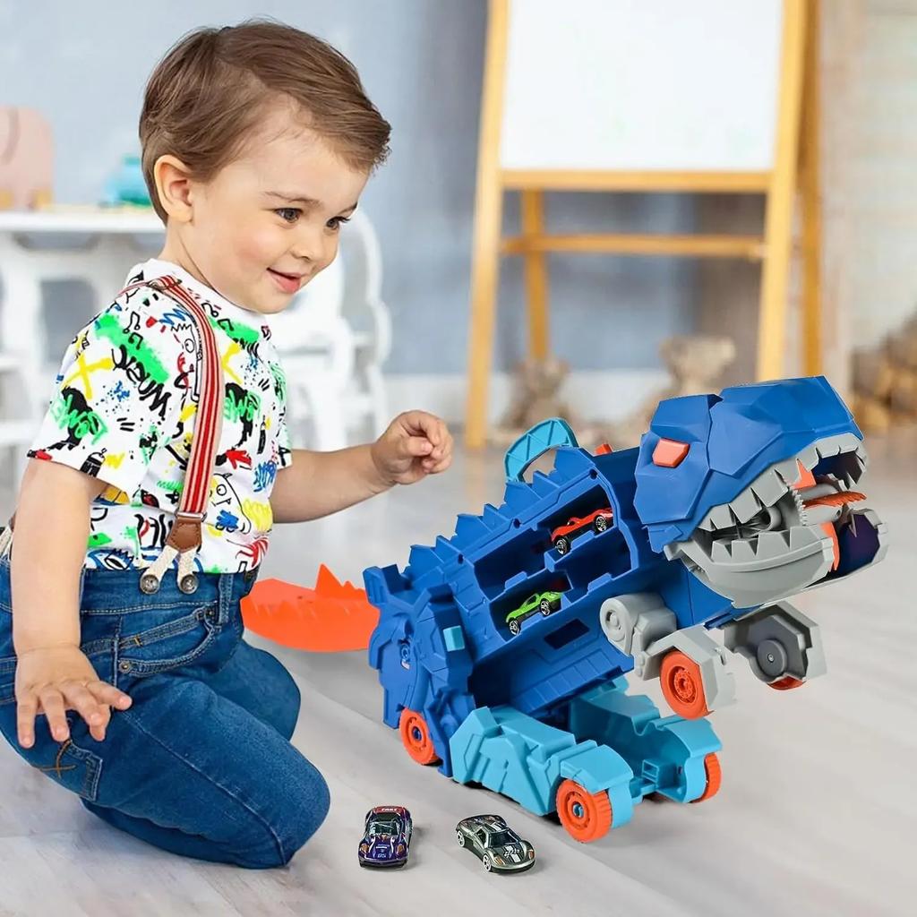 Transport Dinosaurier Truck mit faltbarer Schiebe-Rennbahn verwandelt sich in stehenden T-rex Beste Geburtstagsgeschenke Spielzeug Jungen Mädchen Kind