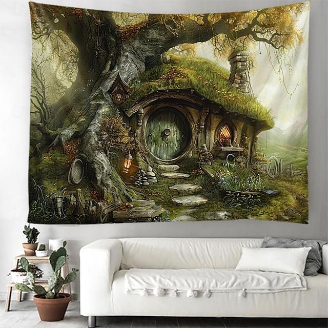 Hobbit treehouse wall art tapestry 75x100