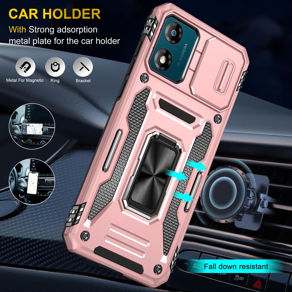 Armor Series For Motorola Moto E13 4G Slide Lens Shield Anti-drop Cover Metal Kickstand PC+TPU Phone Case