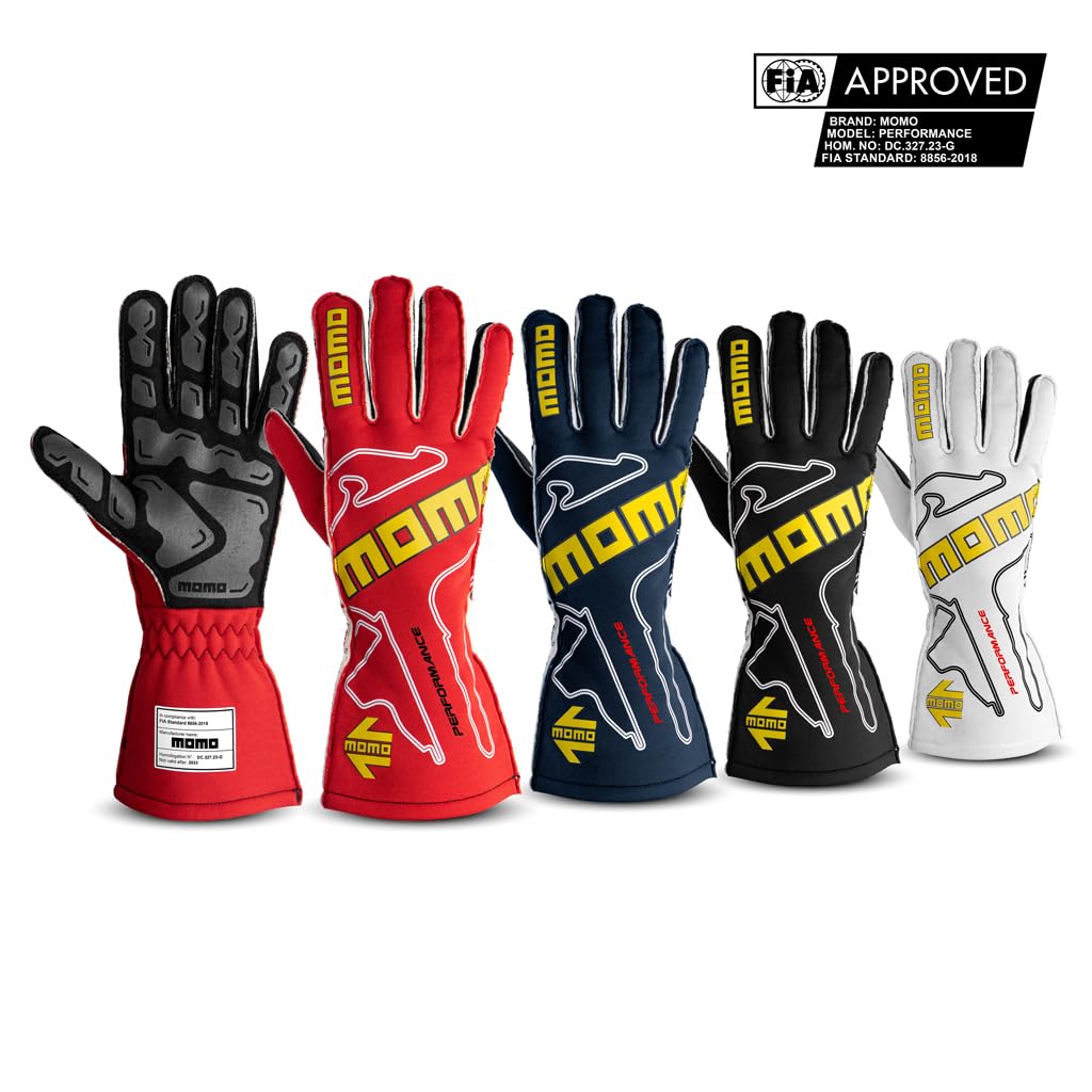 FIA Approved MOMO Performance Racing Size 8 8856-2018 Gloves, Navy, (S)