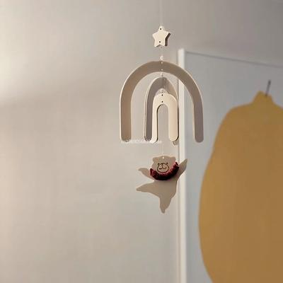 Nordic Wooden Dancing Bear Wind Chime Children's Room Wall Hanging Ornaments Handmade Pendant for Baby Room Nursery Decoration