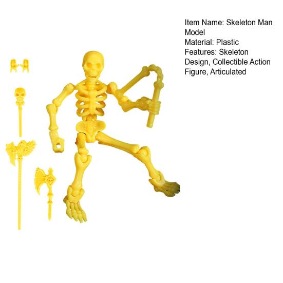 Movable Articulated Human Skeleton Assembly Skeleton Action Figure Collectible Skeleton Figure Wearing Multiple Weapon Sets for Collectors Desktop